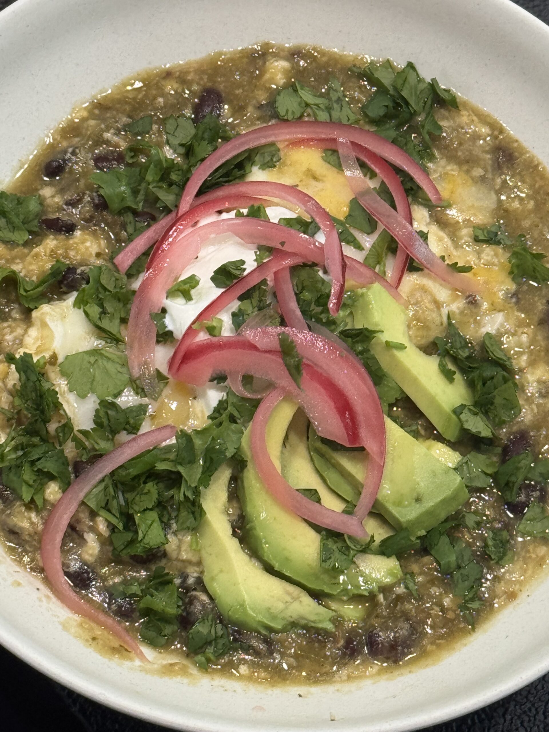Salsa Verde Poached Eggs with Black Beans